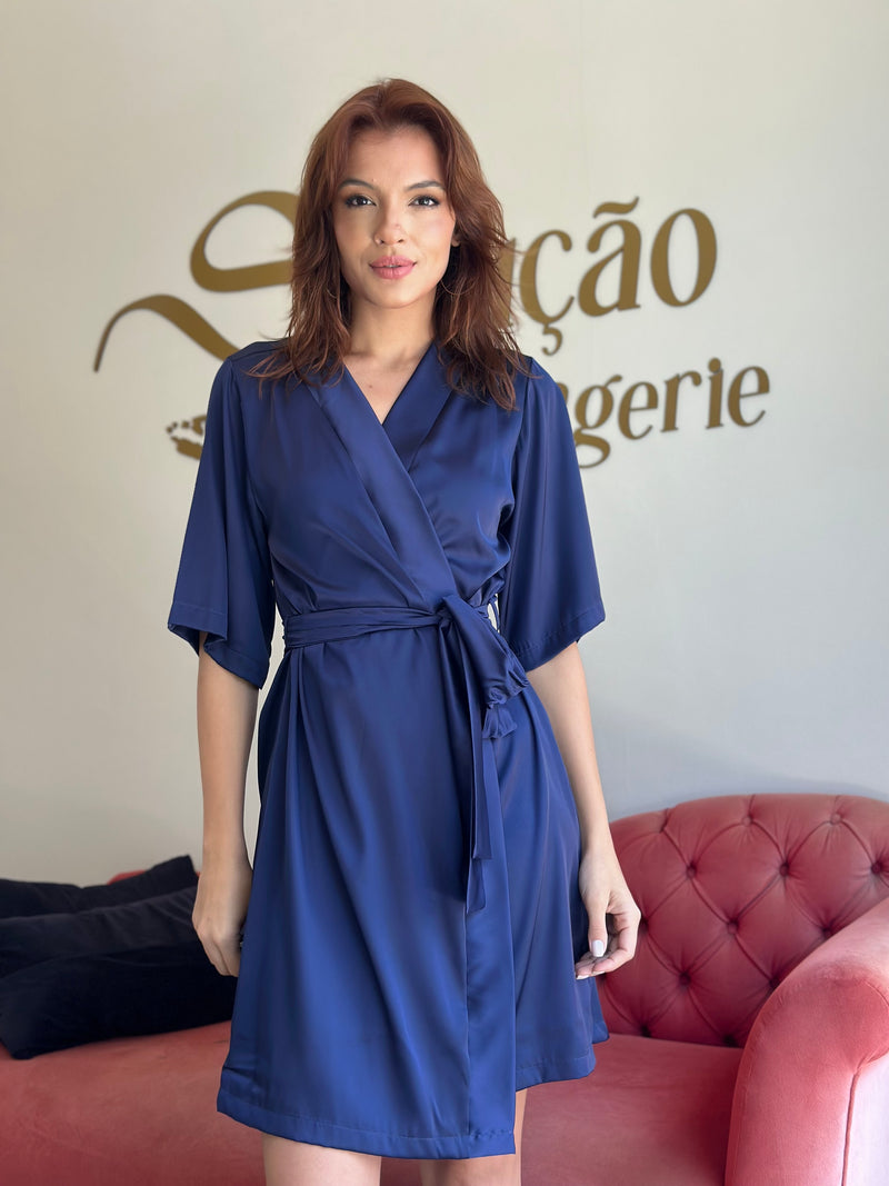 Robe Cetim Azul Marinho