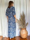 Kaftan Floral Azul Escuro longa