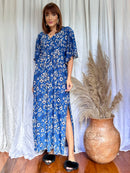 Kaftan Floral Azul Escuro longa