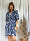 Kaftan Floral Azul Escuro