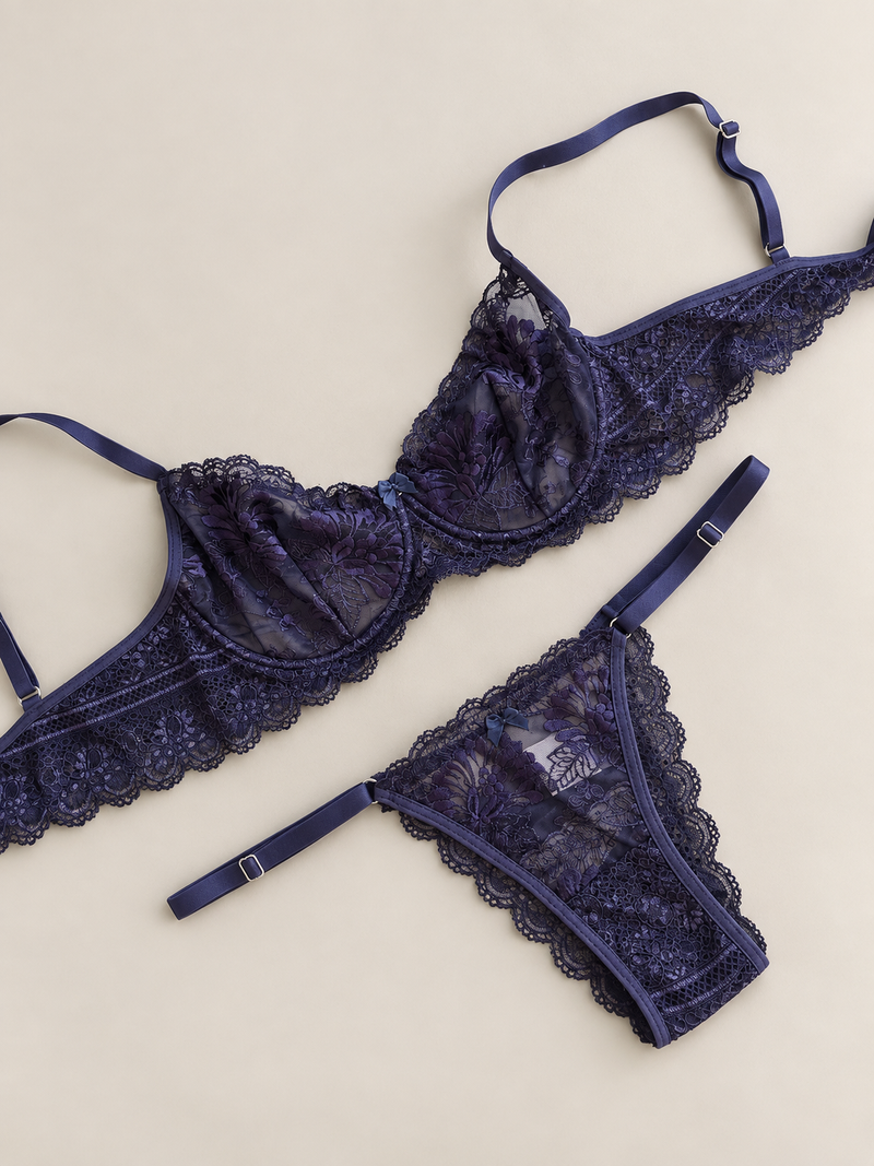 Conjunto Tule Bordado Azul