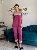 Pijama liganete vinho com nude