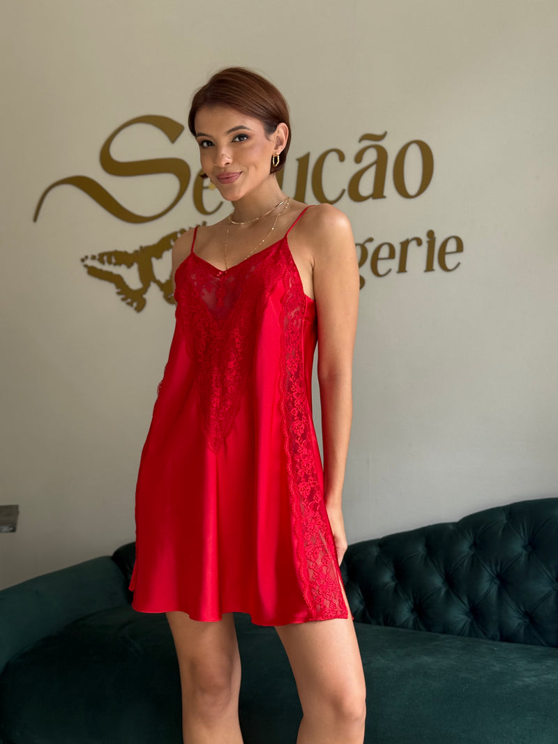 Camisola Cetim Renda Vermelho