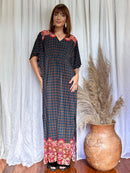 Kaftan Longa Estampa Quadrados com Floral