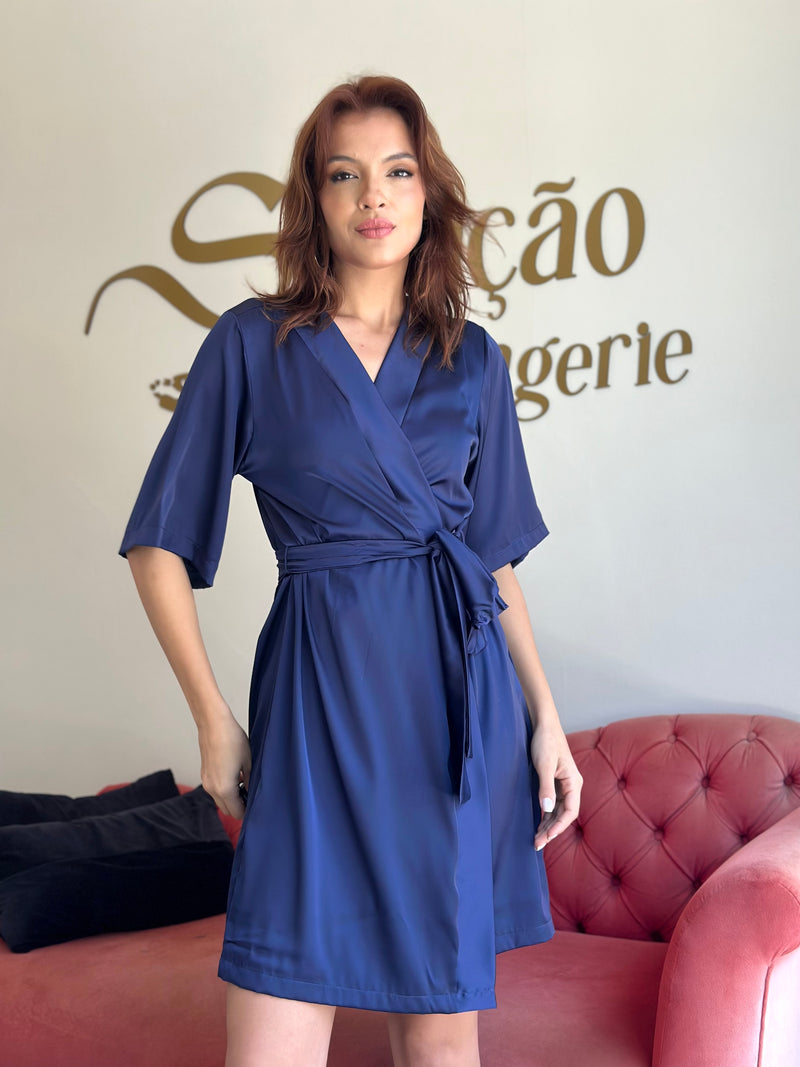Robe Cetim Azul Marinho