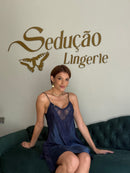 Camisola Cetim Renda Marinho