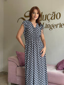 Kaftan Bolinhas Cinza e Branco