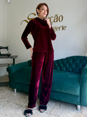 Pijama Adriene Veludo Vinho