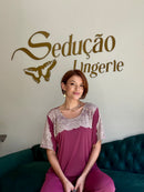Pijama liganete vinho com nude