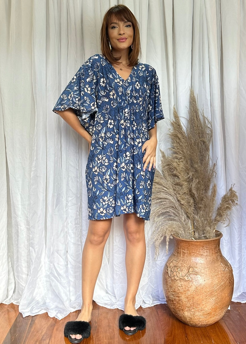 Kaftan Floral Azul Escuro