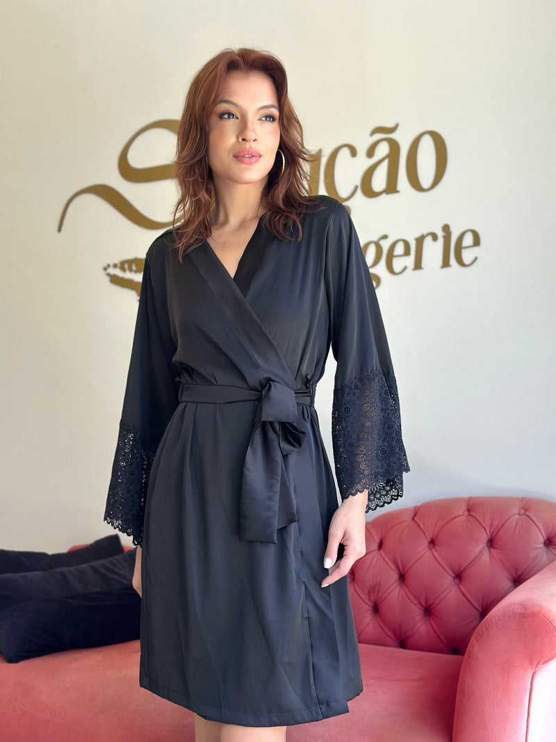 Robe Lavanda Preto Cetim