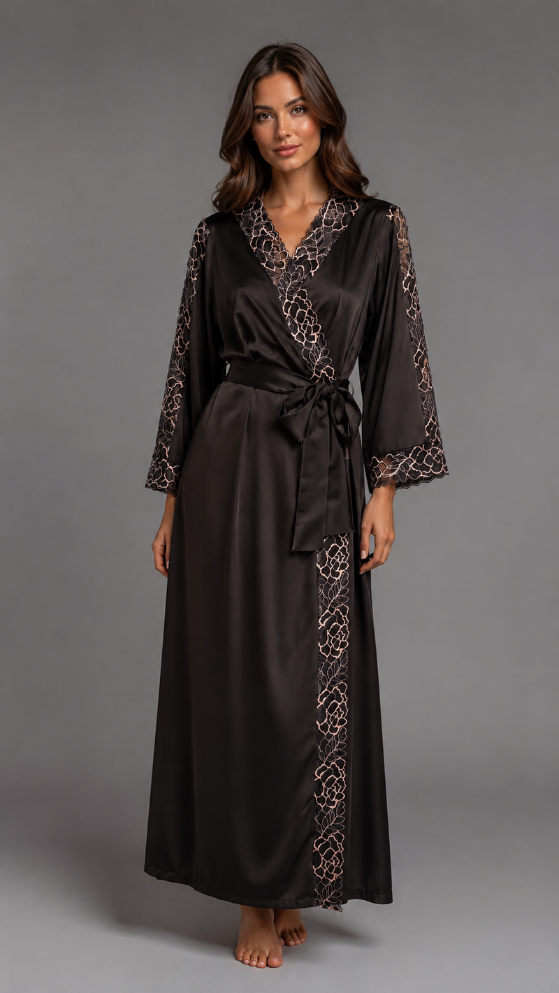 Robe Carminha Preto com Rosa Longo