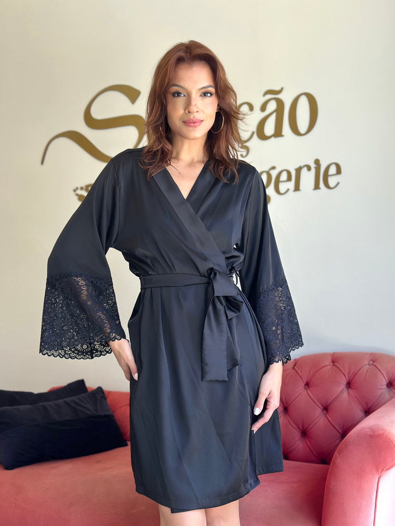 Robe Lavanda Preto Cetim