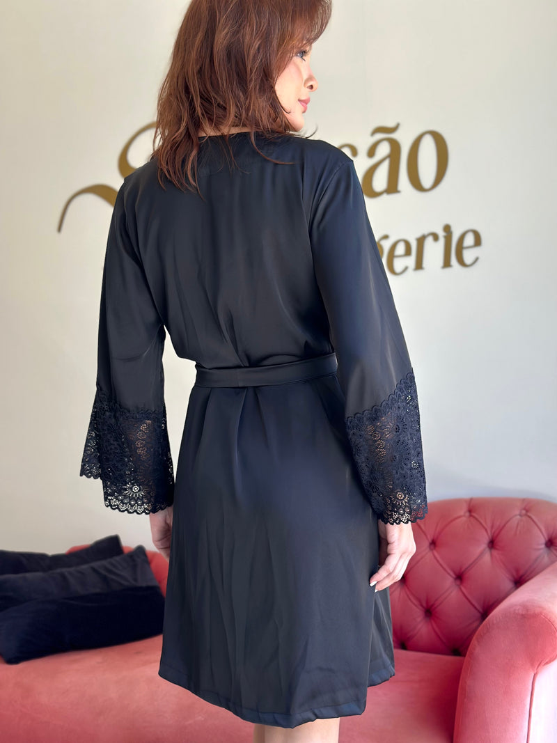 Robe Lavanda Preto Cetim