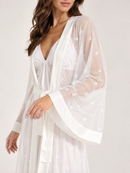 Robe Longo em Tule Bordado e Cetim Off White