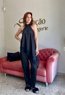 Pijama Cetim Assimétrico Preto