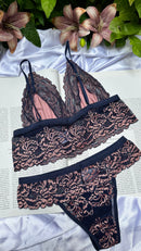 Conjunto Top Cetim Rosa com Azul