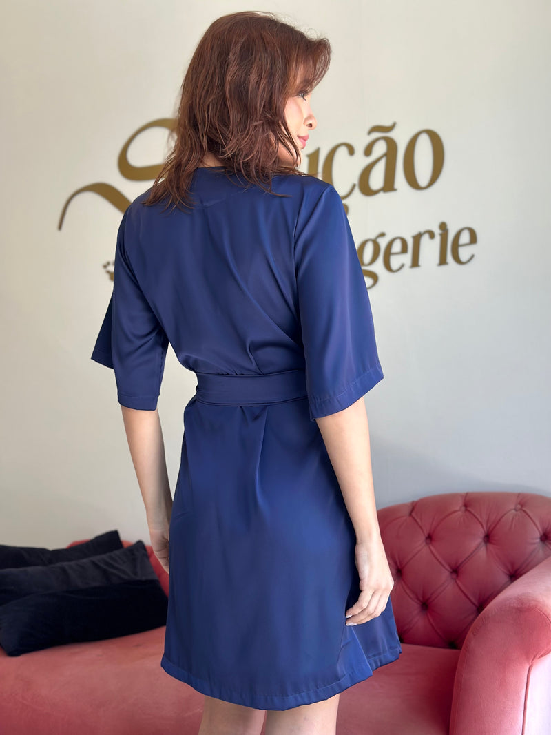 Robe Cetim Azul Marinho