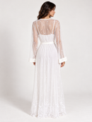 Robe Longo em Tule Bordado e Cetim Off White