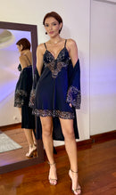 Robe Essência Preto com Rosa curto
