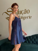 Camisola Cetim Renda Marinho