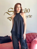 Pijama Cetim Assimétrico Preto