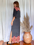 Kaftan Longa Estampa Quadrados com Floral