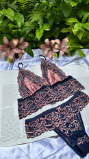 Conjunto Top Cetim Rosa com Azul