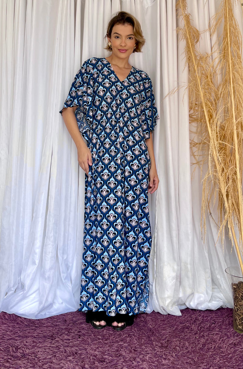 Kaftan Camafeu Azul Longa