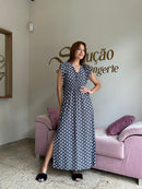 Kaftan Bolinhas Cinza e Branco