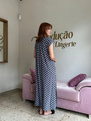 Kaftan Bolinhas Cinza e Branco