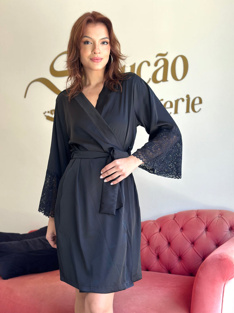 Robe Lavanda Preto Cetim