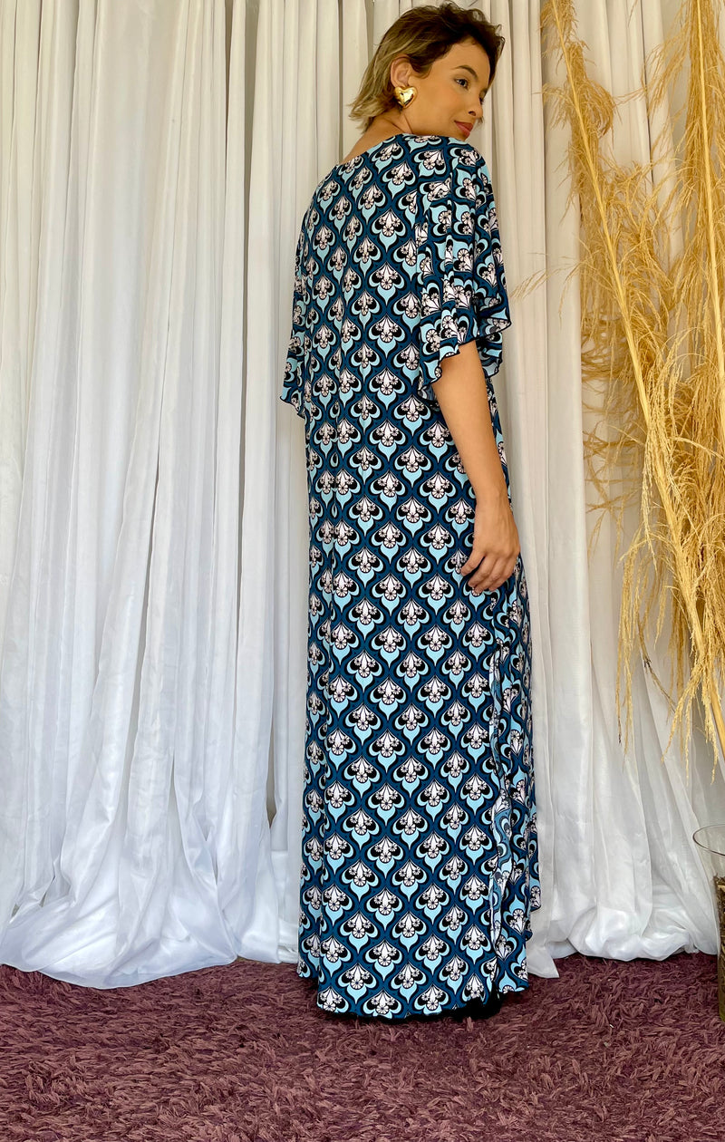 Kaftan Camafeu Azul Longa