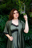 Robe Cetim Verde Musgo