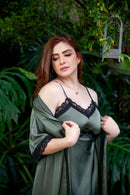 Robe Cetim Verde Musgo