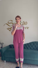 Pijama liganete vinho com nude