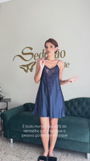 Camisola Cetim Renda Marinho