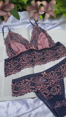 Conjunto Top Cetim Rosa com Azul